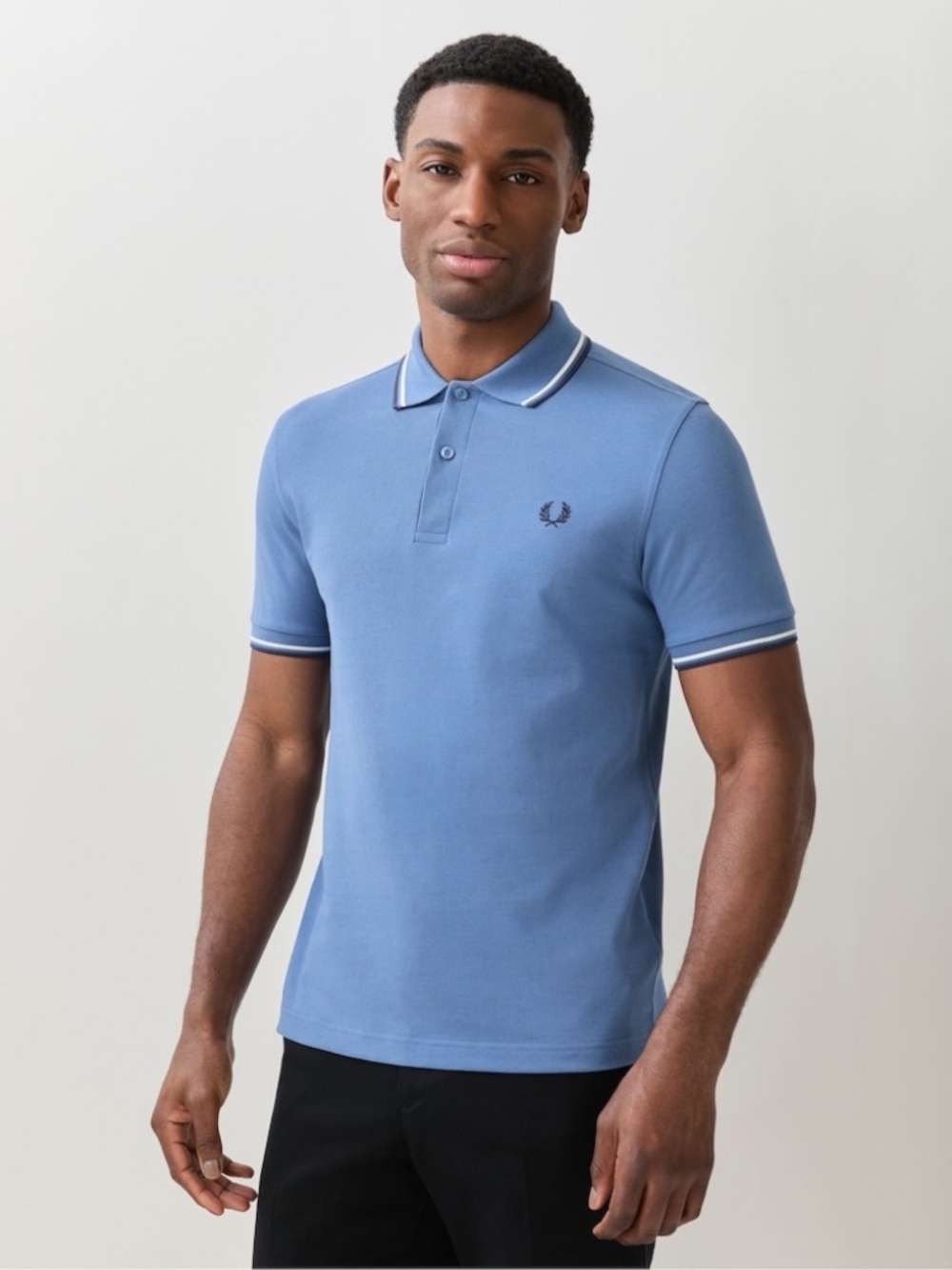 Fred Perry M12 Made in England Polo Shirt in Sky Blue Twin Tipped Cotton Size 40